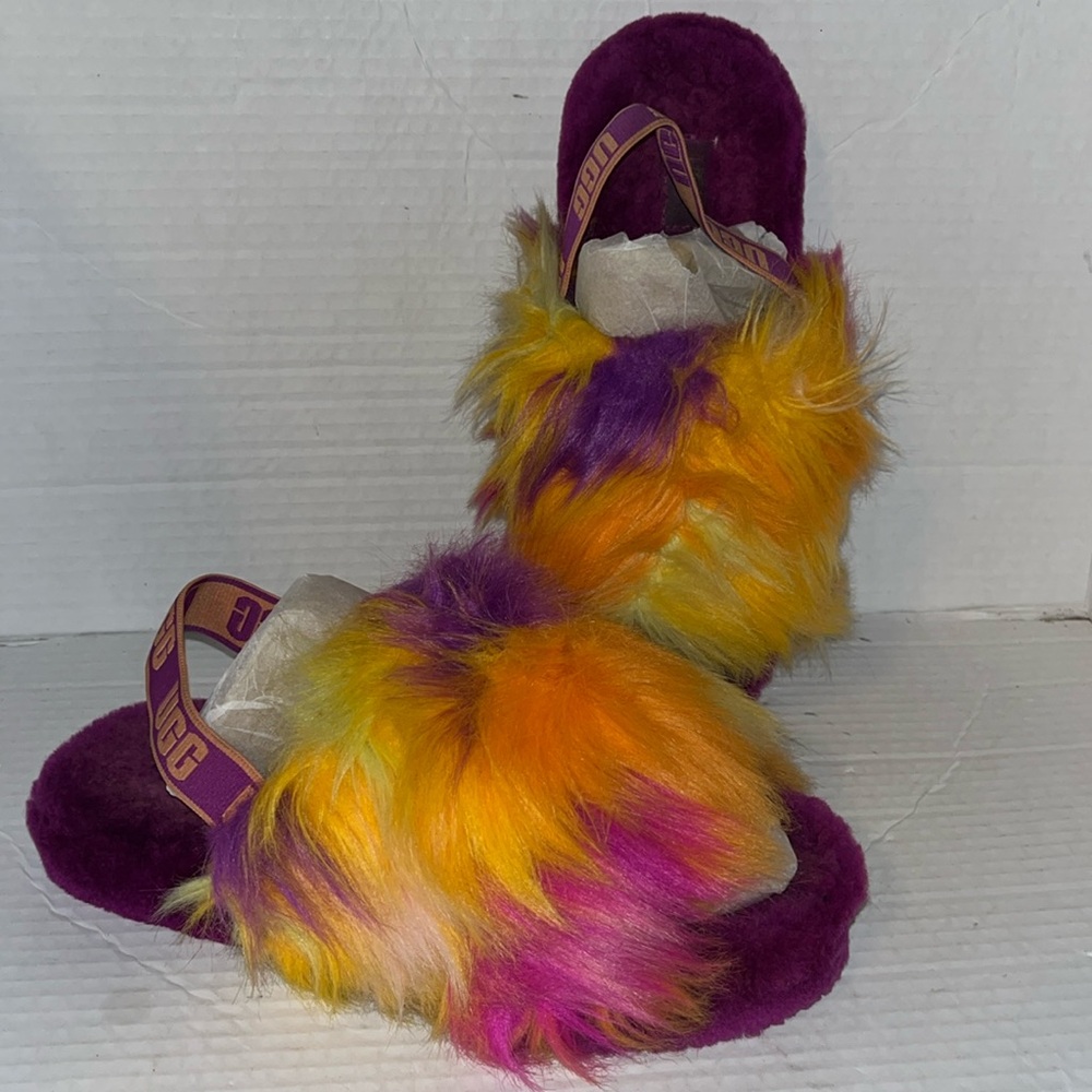 UGG FLUFF YEAH SLIDE TIE DYE SLIPPERS WOMENS 5 SLIP ON PINK SOFT W/ STRAP